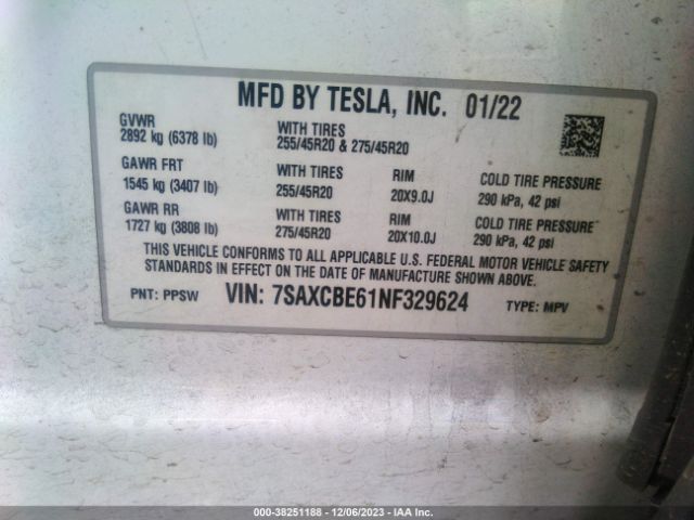 Photo 8 VIN: 7SAXCBE61NF329624 - TESLA MODEL X 