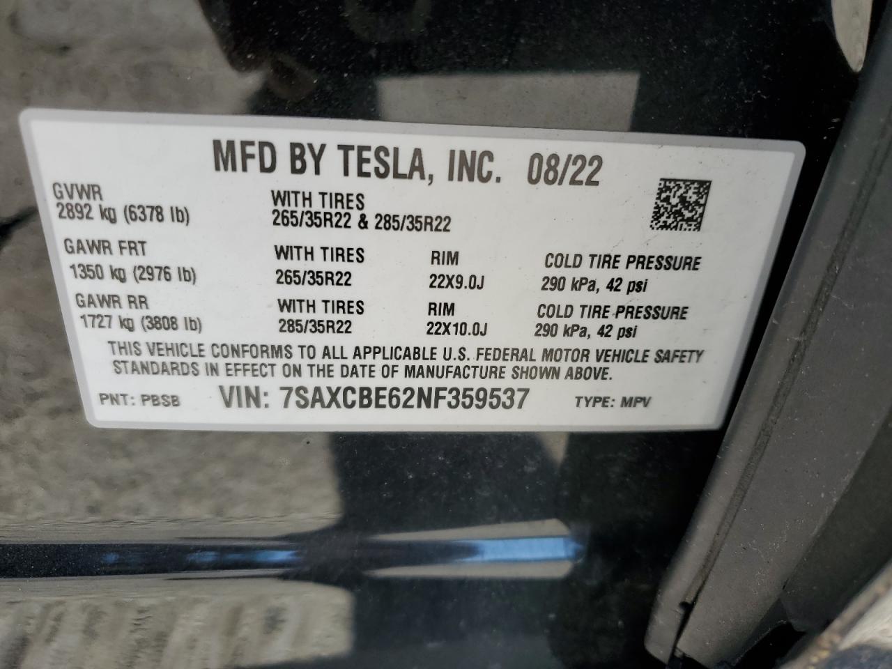 Photo 12 VIN: 7SAXCBE62NF359537 - TESLA MODEL X 