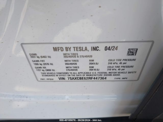 Photo 8 VIN: 7SAXCBE62RF447364 - TESLA MODEL X 