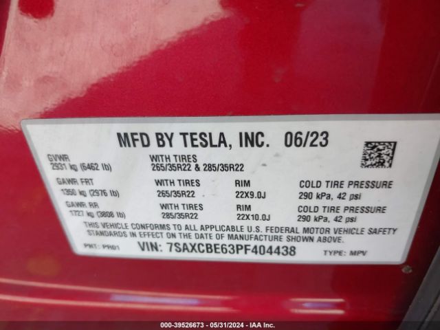 Photo 8 VIN: 7SAXCBE63PF404438 - TESLA MODEL X 