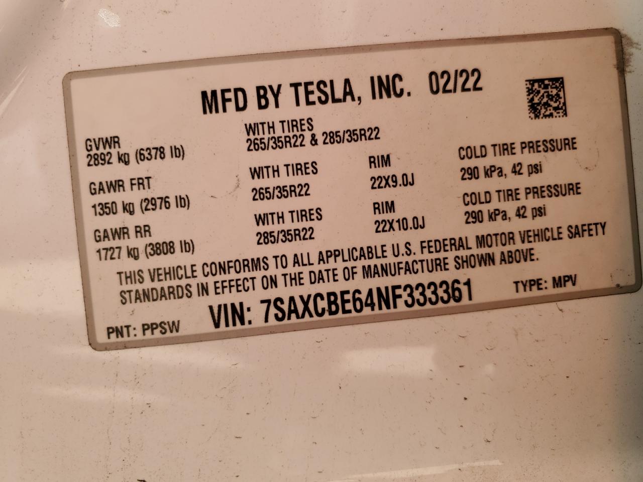 Photo 11 VIN: 7SAXCBE64NF333361 - TESLA MODEL X 