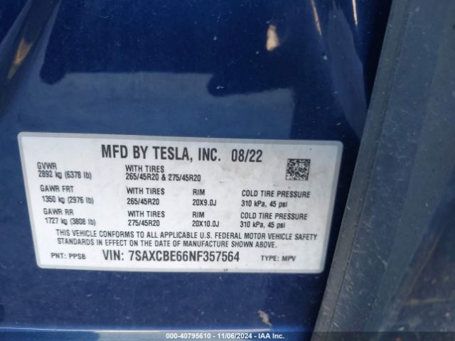 Photo 8 VIN: 7SAXCBE66NF357564 - TESLA MODEL X 