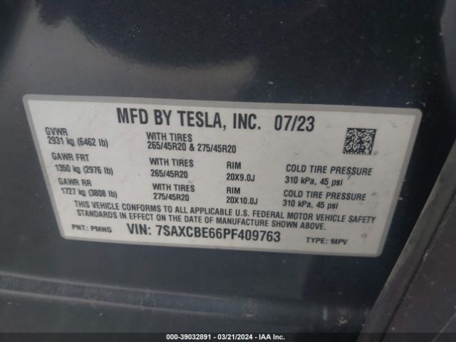 Photo 8 VIN: 7SAXCBE66PF409763 - TESLA MODEL X 