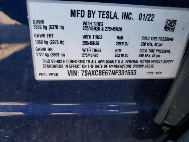 Photo 11 VIN: 7SAXCBE67NF331653 - TESLA MODEL X 