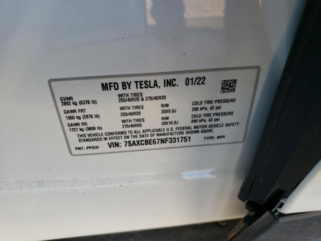 Photo 9 VIN: 7SAXCBE67NF331751 - TESLA MODEL X 