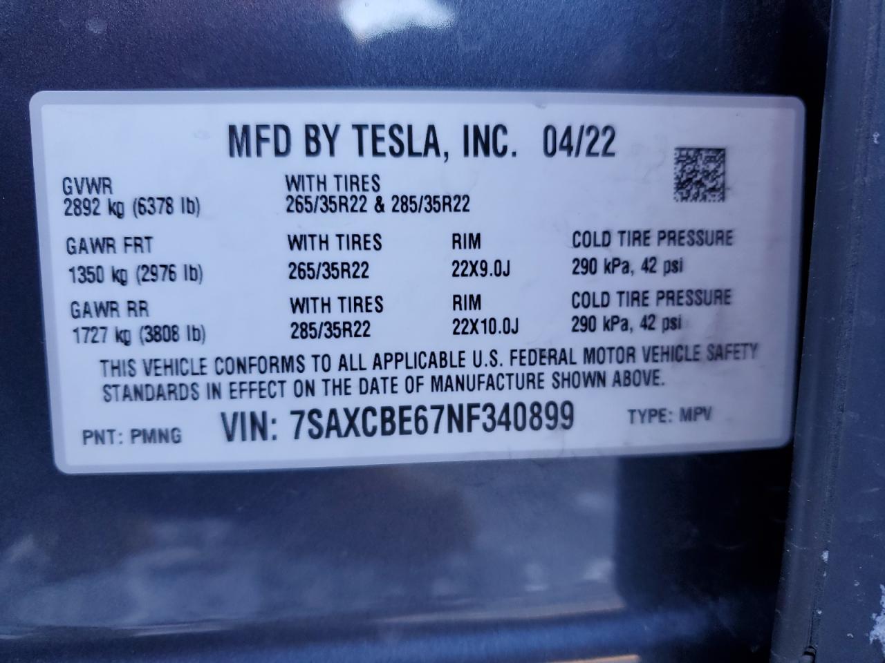 Photo 12 VIN: 7SAXCBE67NF340899 - TESLA MODEL X 