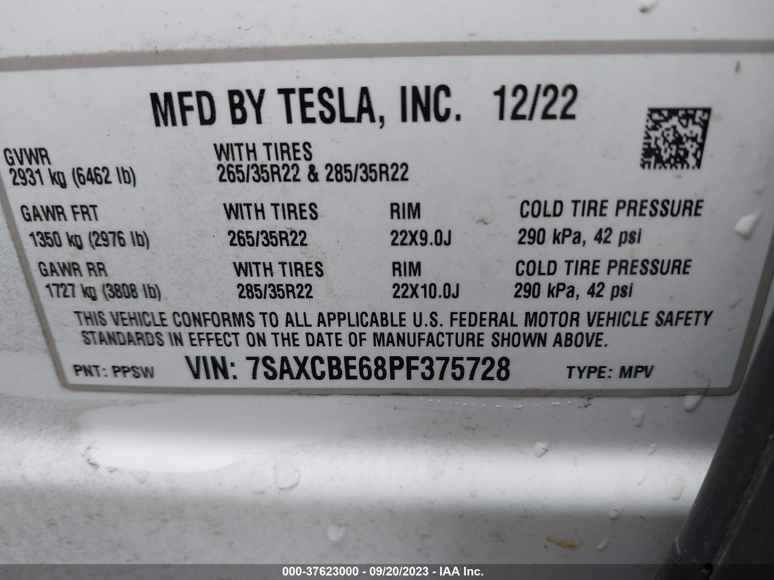 Photo 8 VIN: 7SAXCBE68PF375728 - TESLA MODEL X 