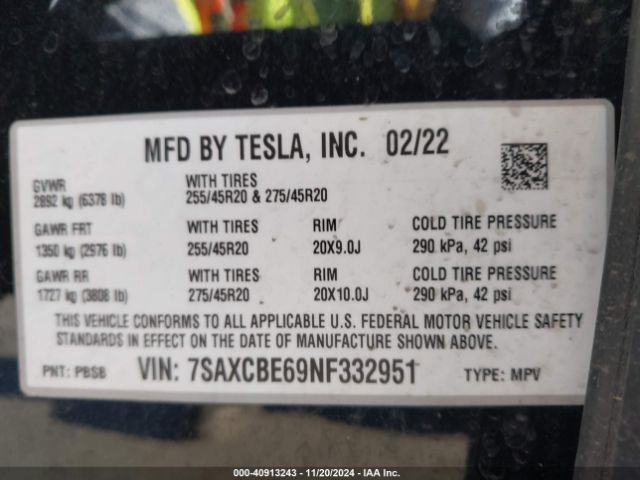 Photo 8 VIN: 7SAXCBE69NF332951 - TESLA MODEL X 