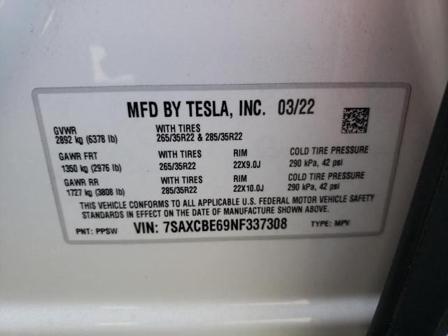 Photo 9 VIN: 7SAXCBE69NF337308 - TESLA MODEL X 