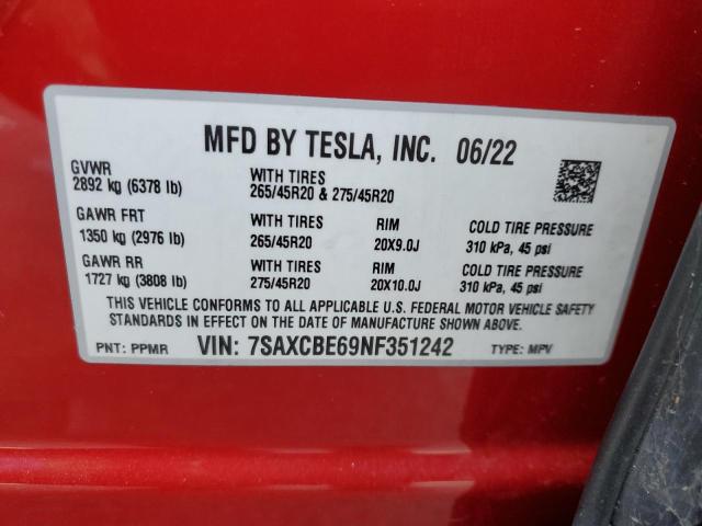 Photo 13 VIN: 7SAXCBE69NF351242 - TESLA MODEL X 