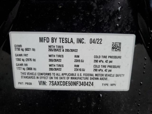 Photo 12 VIN: 7SAXCDE50NF340424 - TESLA MODEL X 