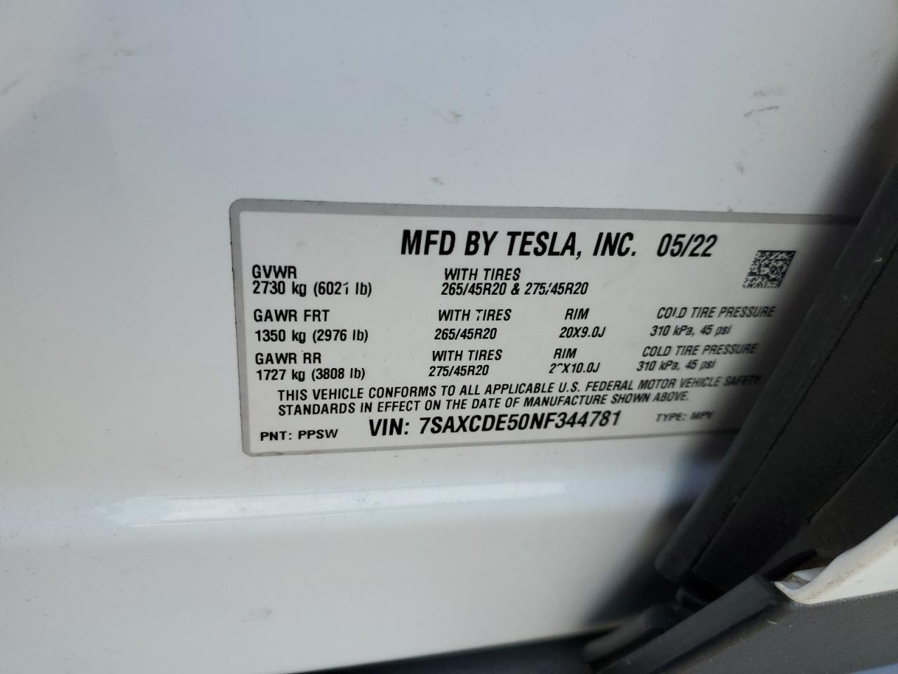 Photo 11 VIN: 7SAXCDE50NF344781 - TESLA MODEL X 