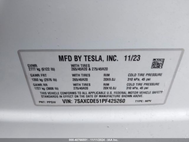 Photo 8 VIN: 7SAXCDE51PF425260 - TESLA MODEL X 