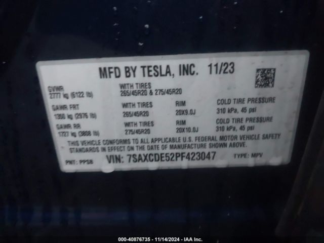 Photo 8 VIN: 7SAXCDE52PF423047 - TESLA MODEL X 