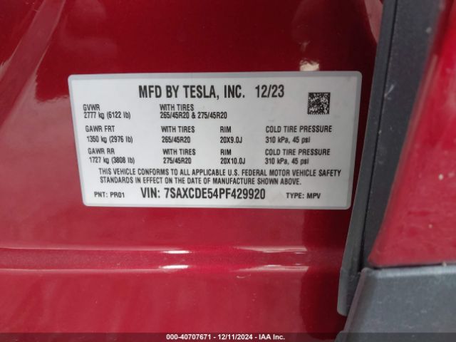 Photo 8 VIN: 7SAXCDE54PF429920 - TESLA MODEL X 