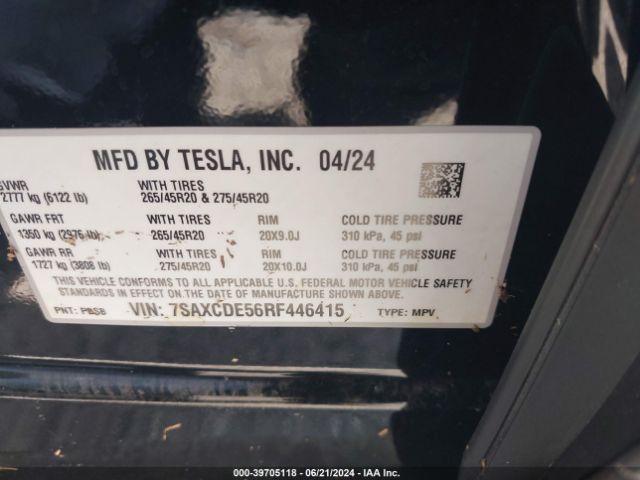 Photo 8 VIN: 7SAXCDE56RF446415 - TESLA MODEL X 