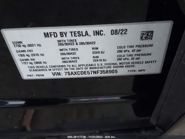 Photo 8 VIN: 7SAXCDE57NF358905 - TESLA MODEL X 