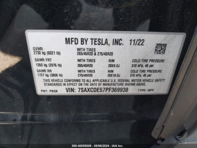 Photo 8 VIN: 7SAXCDE57PF369938 - TESLA MODEL X 