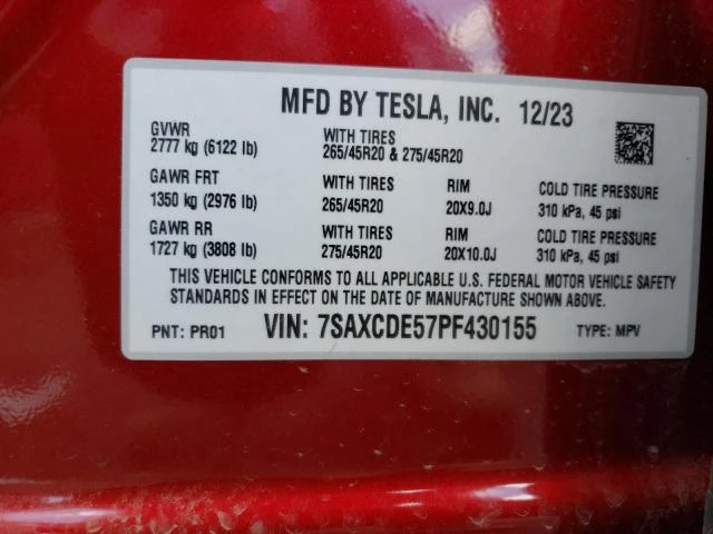 Photo 12 VIN: 7SAXCDE57PF430155 - TESLA MODEL X 