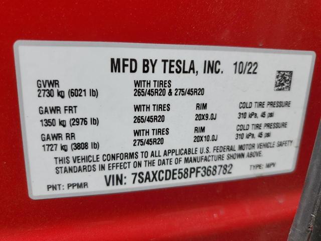 Photo 12 VIN: 7SAXCDE58PF368782 - TESLA MODEL X 