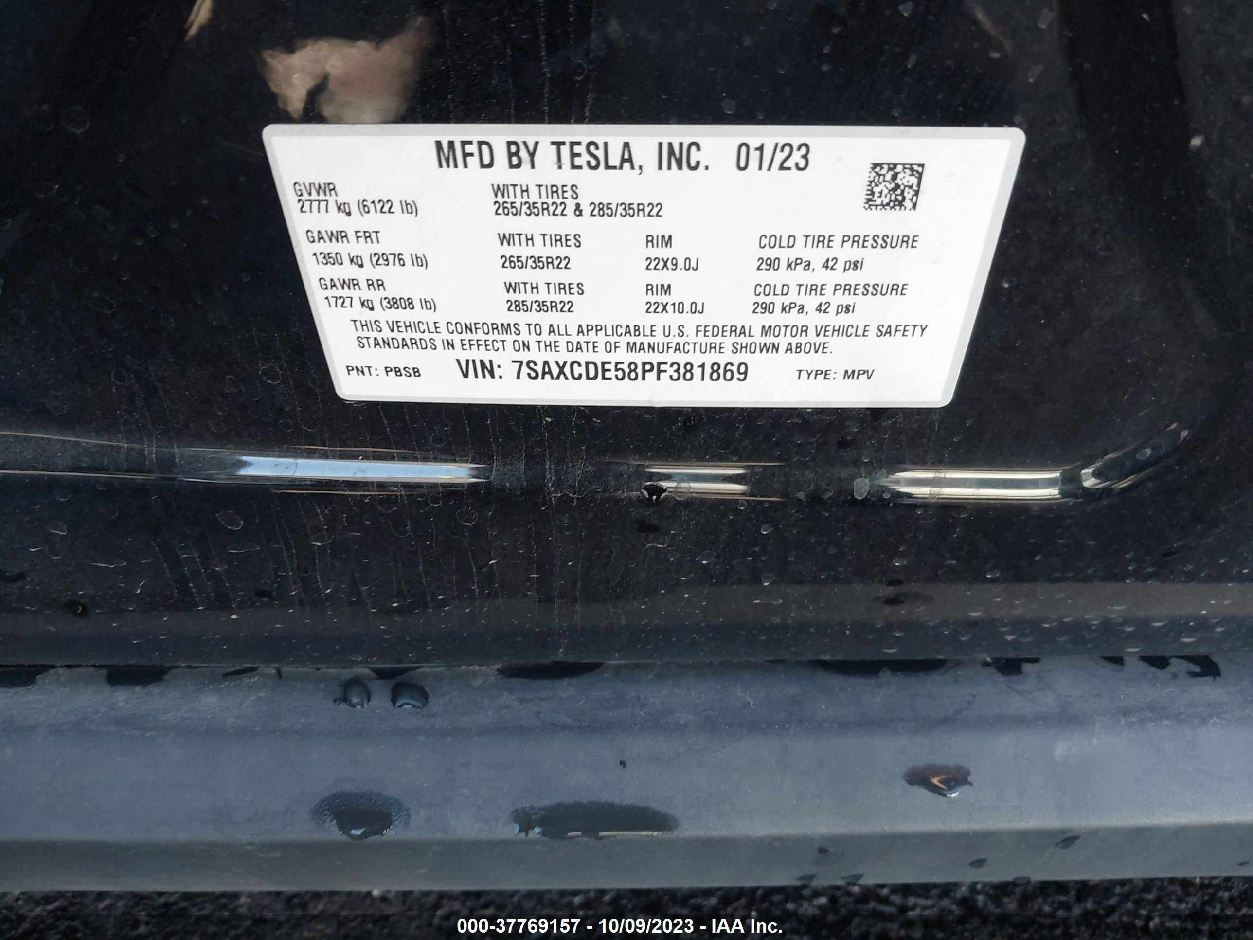 Photo 8 VIN: 7SAXCDE58PF381869 - TESLA MODEL X 