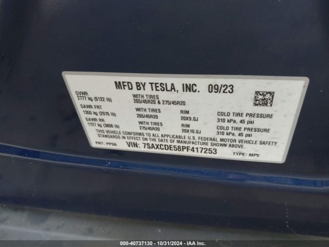 Photo 8 VIN: 7SAXCDE58PF417253 - TESLA MODEL X 