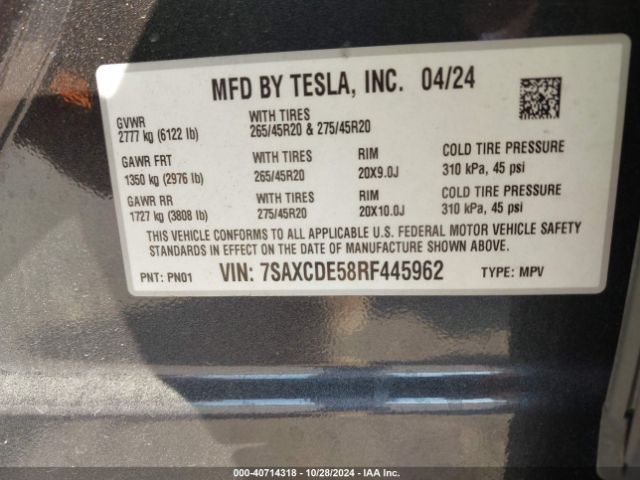 Photo 8 VIN: 7SAXCDE58RF445962 - TESLA MODEL X 