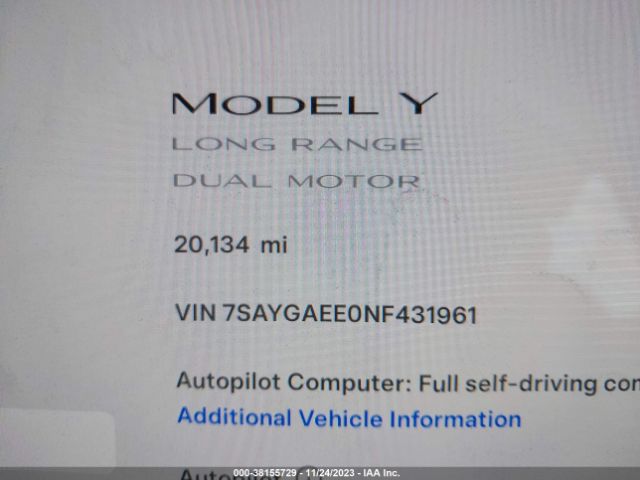 Photo 6 VIN: 7SAYGAEE0NF431961 - TESLA MODEL Y 