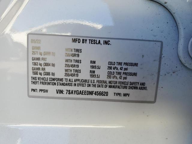 Photo 12 VIN: 7SAYGAEE0NF456620 - TESLA MODEL Y 