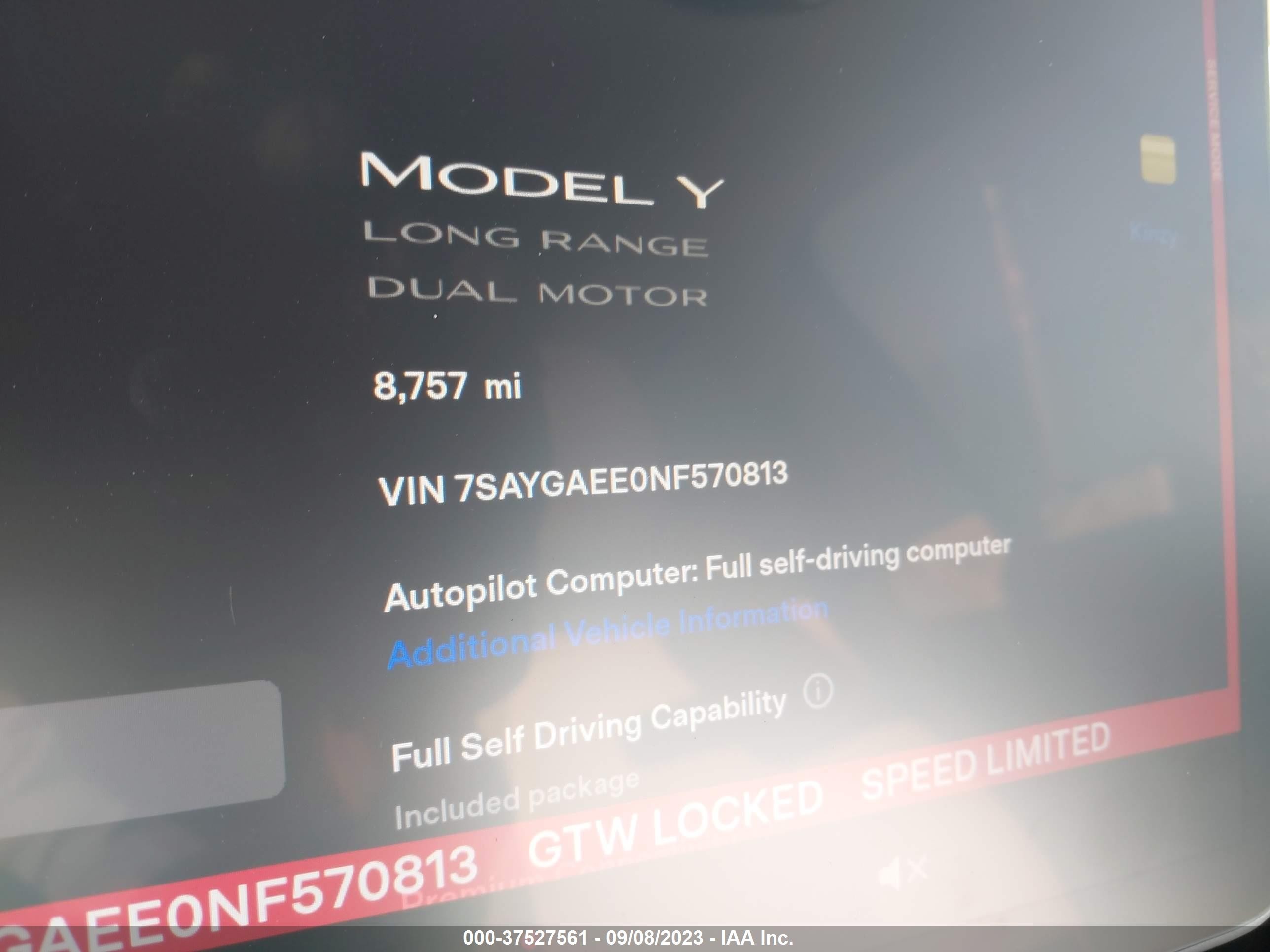 Photo 13 VIN: 7SAYGAEE0NF570813 - TESLA MODEL Y 