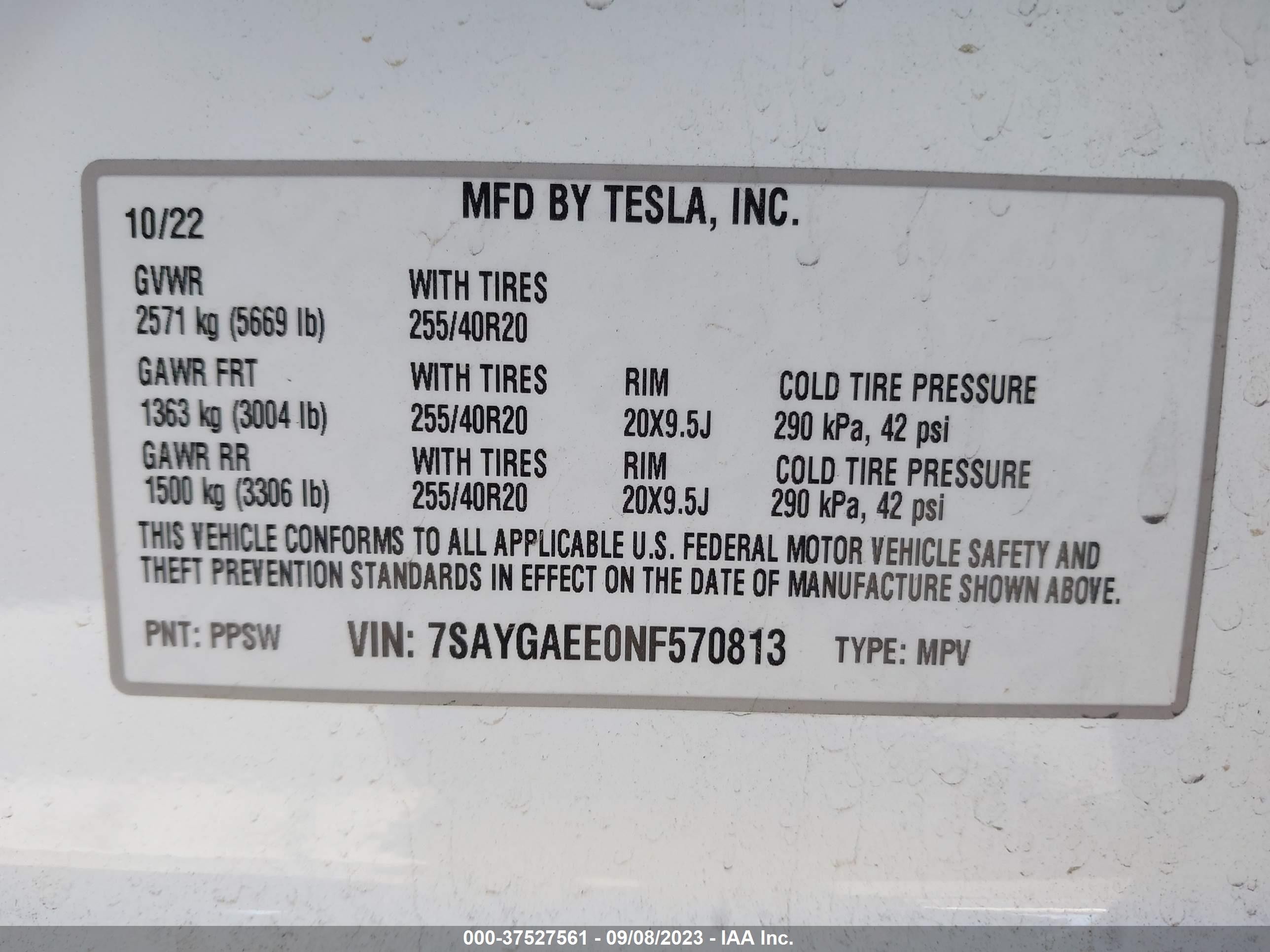 Photo 8 VIN: 7SAYGAEE0NF570813 - TESLA MODEL Y 