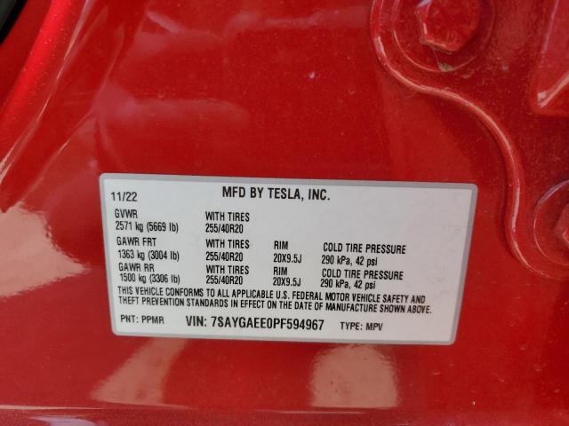 Photo 13 VIN: 7SAYGAEE0PF594967 - TESLA MODEL Y 