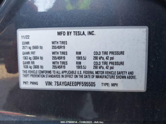 Photo 8 VIN: 7SAYGAEE0PF595505 - TESLA MODEL Y 