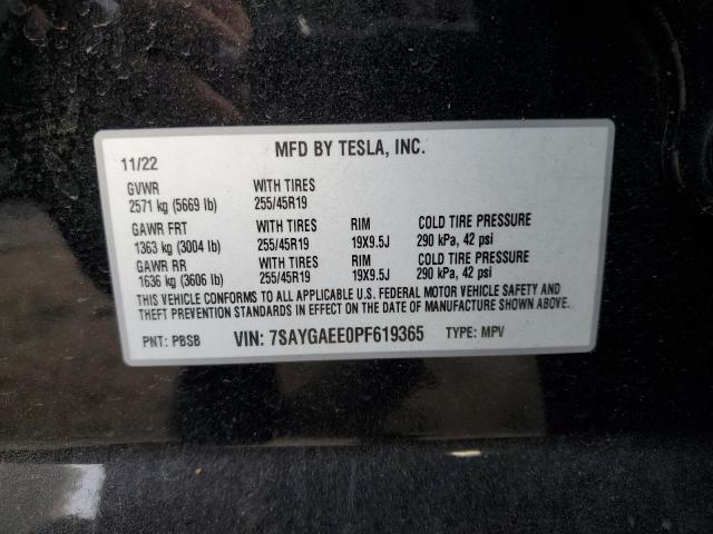 Photo 12 VIN: 7SAYGAEE0PF619365 - TESLA MODEL Y 