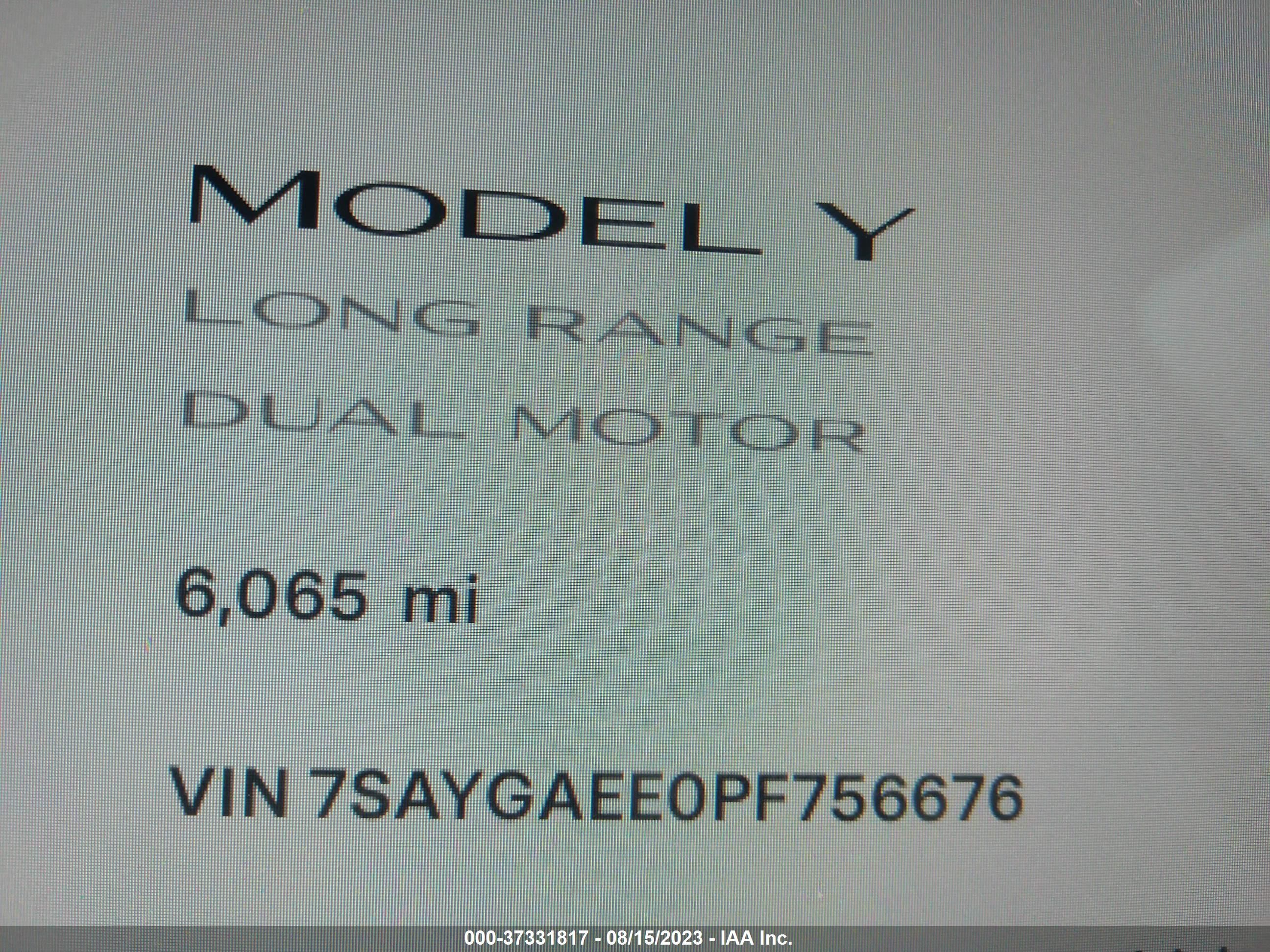 Photo 6 VIN: 7SAYGAEE0PF756676 - TESLA MODEL Y 