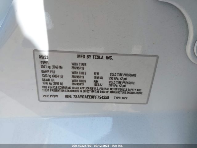 Photo 8 VIN: 7SAYGAEE0PF794358 - TESLA MODEL Y 