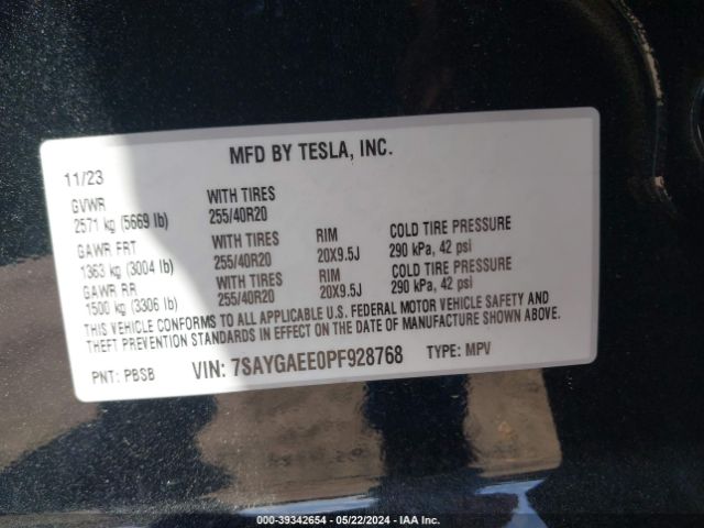 Photo 8 VIN: 7SAYGAEE0PF928768 - TESLA MODEL Y 