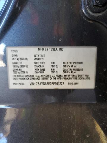 Photo 11 VIN: 7SAYGAEE0PF961222 - TESLA MODEL Y 