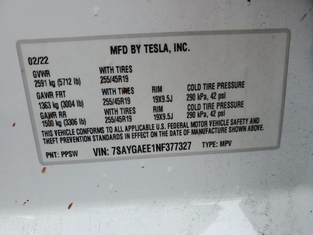 Photo 11 VIN: 7SAYGAEE1NF377327 - TESLA MODEL Y 