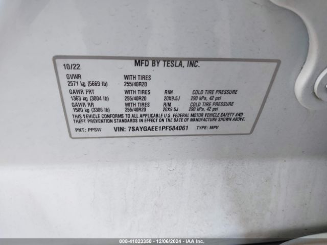 Photo 8 VIN: 7SAYGAEE1PF584061 - TESLA MODEL Y 