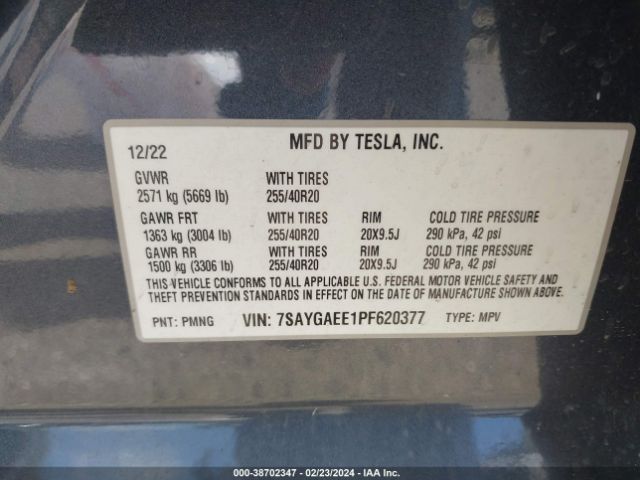 Photo 8 VIN: 7SAYGAEE1PF620377 - TESLA MODEL Y 