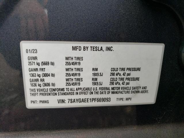 Photo 12 VIN: 7SAYGAEE1PF669093 - TESLA MODEL Y 