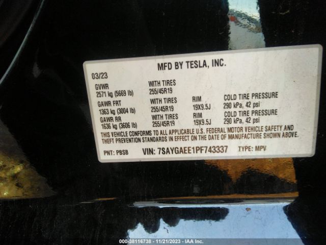 Photo 8 VIN: 7SAYGAEE1PF743337 - TESLA MODEL Y 