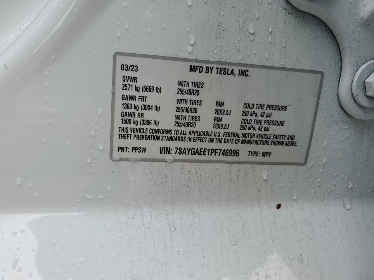 Photo 11 VIN: 7SAYGAEE1PF746996 - TESLA MODEL Y 