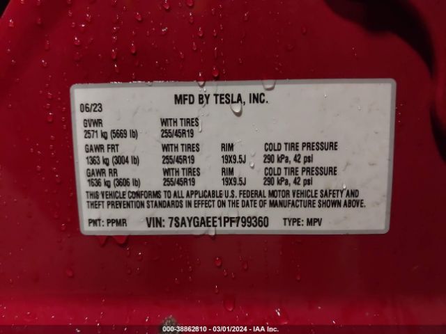 Photo 8 VIN: 7SAYGAEE1PF799360 - TESLA MODEL Y 