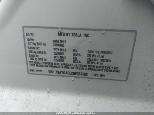 Photo 8 VIN: 7SAYGAEE2NF367082 - TESLA MODEL Y 