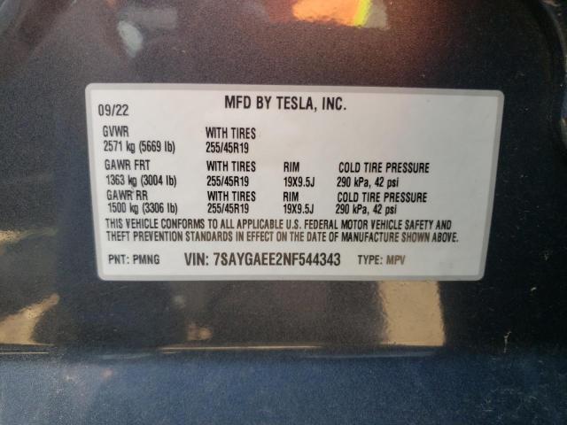 Photo 12 VIN: 7SAYGAEE2NF544343 - TESLA MODEL Y 