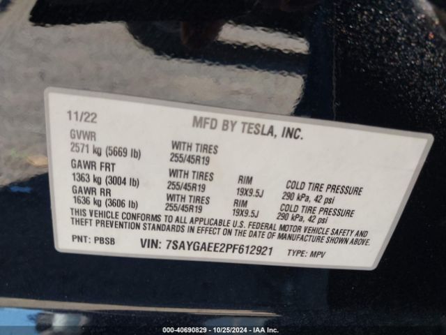 Photo 8 VIN: 7SAYGAEE2PF612921 - TESLA MODEL Y 