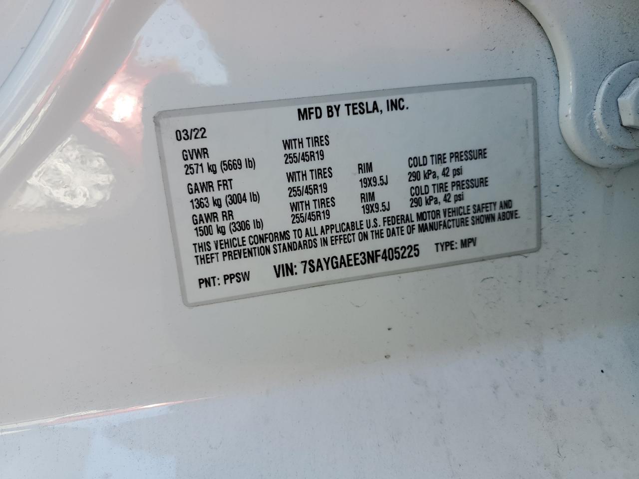 Photo 11 VIN: 7SAYGAEE3NF405225 - TESLA MODEL Y 