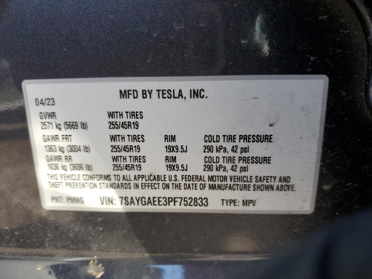 Photo 12 VIN: 7SAYGAEE3PF752833 - TESLA MODEL Y 